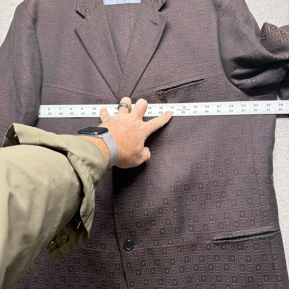 Versace Suit Brown Geometric Linen Blend Classic Fit Italian Two Piece 42L - Picture 4 of 16